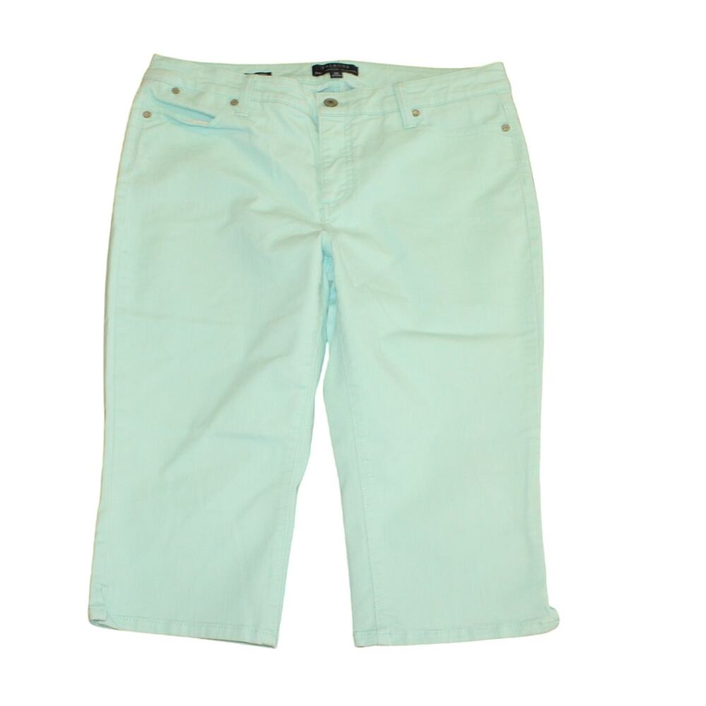 Talbots Pedal Pushers Aqua Blue 5 Pocket Stretch Jean Sz 14 Petite Cotton Blend